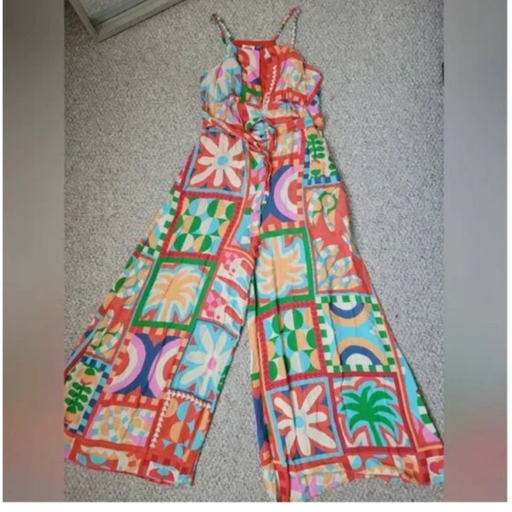 Farm Rio Anthropologie Jumpsuit Wide Leg Patchwork Sleeveless size M - Picture 3 of 3